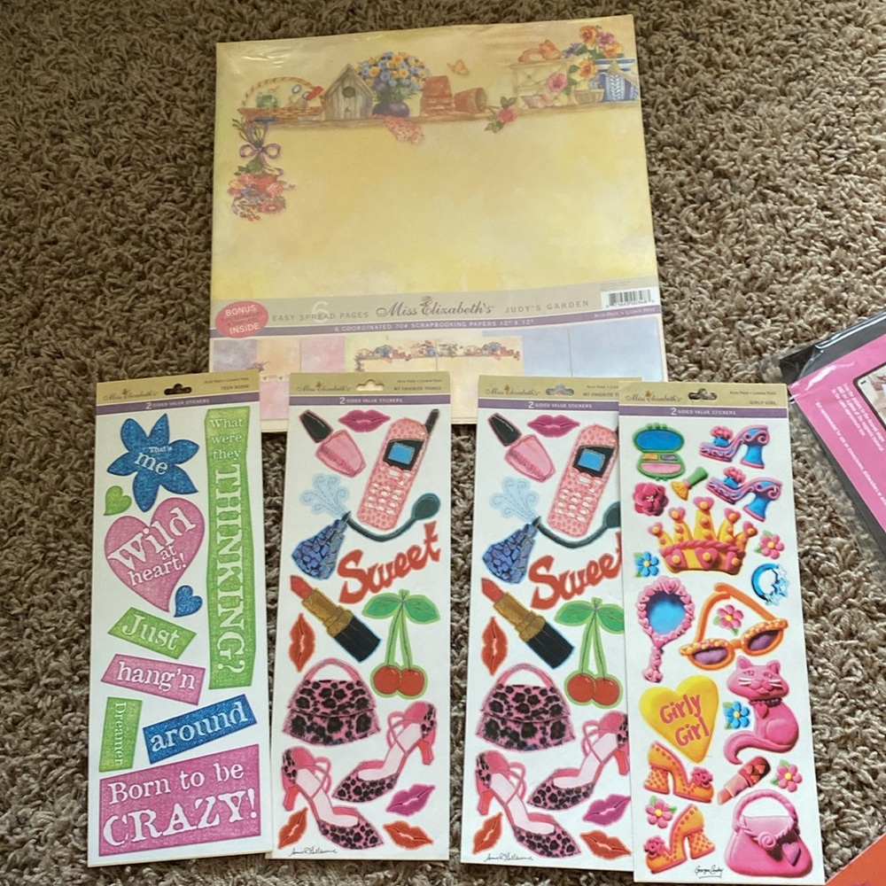 NEW Miss Elizabeth’s Sticker Sheets(4) & 1-12”x12”Scrapbooking Pages(6 pages)